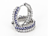 Pre-Owned Blue And White Cubic Zirconia Rhodium Over Sterling Silver Hoops 7.70ctw