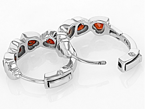 Pre-Owned Garnet Rhodium Over Sterling Silver Heart Hoop Earrings 2.04ctw