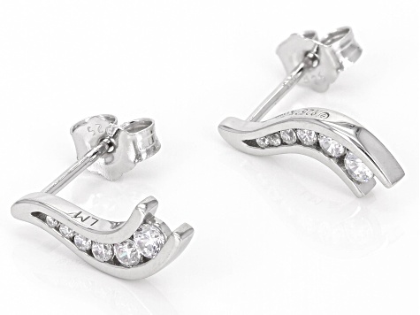 Pre-Owned White Cubic Zirconia Platinum Over Silver "Road Less Traveled" Earrings 0.38ctw