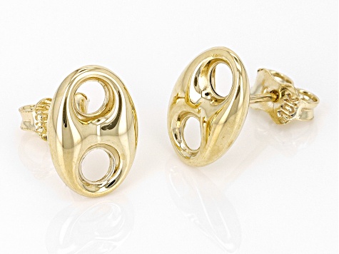 Pre-Owned 10k Yellow Gold Puff Mariner Stud Earrings