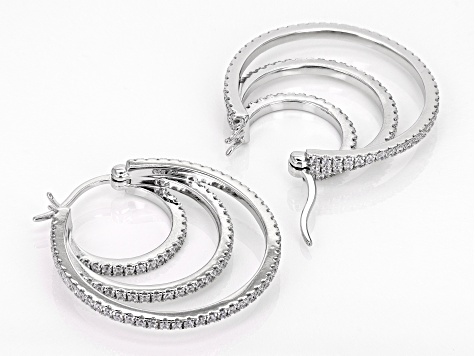 Pre-Owned White Cubic Zirconia Platinum Over Sterling Silver Hoops 3.45ctw