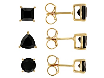 Picture of Pre-Owned Black Spinel 18k Yellow Gold Over Sterling Silver Earrings Set 4.79ctw