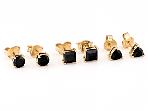Pre-Owned Black Spinel 18k Yellow Gold Over Sterling Silver Earrings Set 4.79ctw