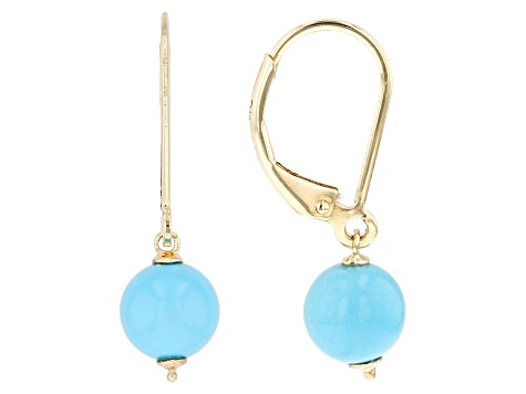 Pre-Owned Blue Sleeping Beauty Turquoise 14k Yellow Gold Earrings