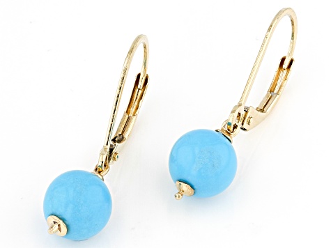 Pre-Owned Blue Sleeping Beauty Turquoise 14k Yellow Gold Earrings