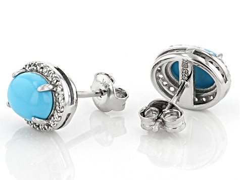 Pre-Owned Blue Sleeping Beauty Turquoise Rhodium Over Sterling Silver Stud Earrings. 0.30ctw