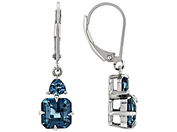 Picture of Pre-Owned Teal Lab Created Spinel Rhodium Over Sterling Silver Earrings 5.27