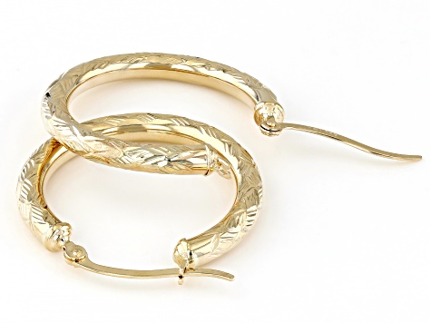 Pre-Owned 14k Yellow Gold 1 1/32" Diamond-Cut Hoop Earrings