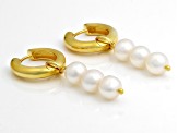 Pre-Owned White Cultured Freshwater Pearl 18k Yellow Gold Over Sterling Silver Earrings