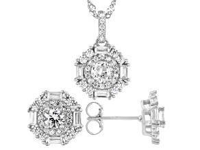 Pre-Owned White Cubic Zirconia Rhodium Over Sterling Silver Jewelry Set 3.93ctw
