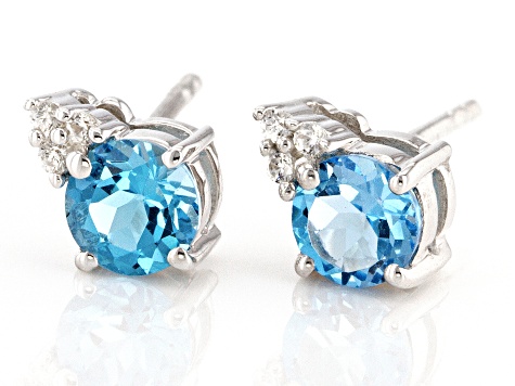 Pre-Owned Swiss Blue Topaz Rhodium Over Sterling Silver Earrings 1.14ctw