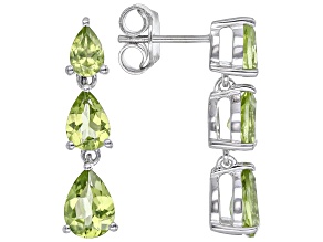 Pre-Owned Green Manchurian Peridot™  Rhodium Over Sterling Silver Dangle Earrings 4.13ctw