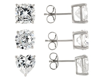 Picture of Pre-Owned White Cubic Zirconia Platinum Over Sterling Silver Perfect Cut Stud Set 14.92ctw