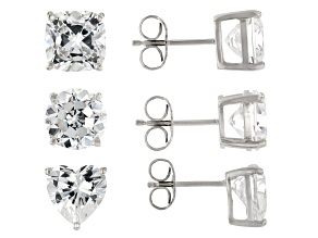 Pre-Owned White Cubic Zirconia Platinum Over Sterling Silver Perfect Cut Stud Set 14.92ctw