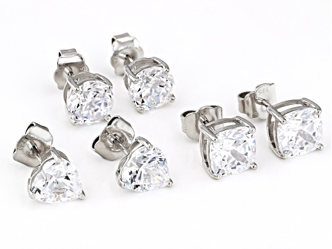 Pre-Owned White Cubic Zirconia Platinum Over Sterling Silver Perfect Cut Stud Set 14.92ctw