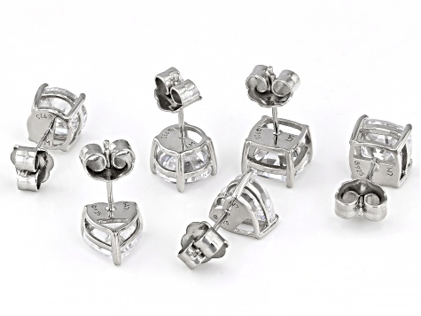 Pre-Owned White Cubic Zirconia Platinum Over Sterling Silver Perfect Cut Stud Set 14.92ctw