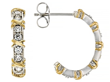Picture of Pre-Owned White Cubic Zirconia Platinum And 18k Yellow Gold Over Sterling Silver Hoops 1.20ctw