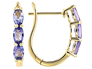 Picture of Pre-Owned Blue Tanzanite 10k Yellow Gold Hoop Earrings 1.12ctw.