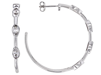 Picture of Pre-Owned White Cubic Zirconia Rhodium Over Sterling Silver J-Hoop Earrings 2.80ctw