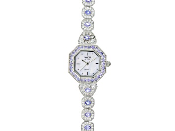 Picture of Pre-Owned 3.17ctw tanzanite 2.31ctw white zircon sterling silver watch