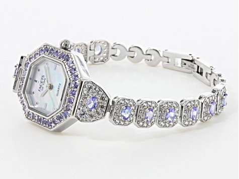 Pre-Owned 3.17ctw tanzanite 2.31ctw white zircon sterling silver watch