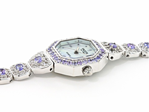 Pre-Owned 3.17ctw tanzanite 2.31ctw white zircon sterling silver watch