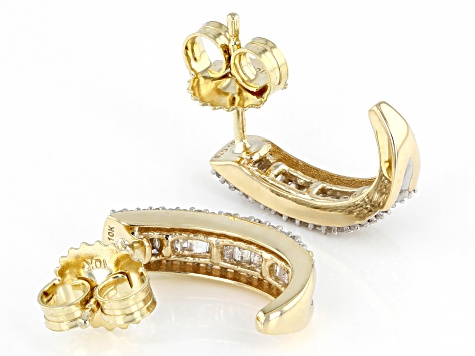 Pre-Owned White Diamond 10k Yellow Gold J-Hoop Earrings 0.50ctw