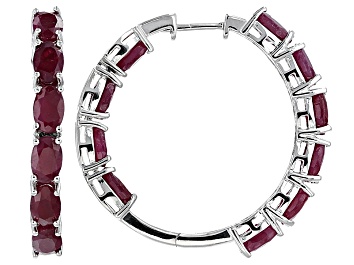 Picture of Pre-Owned Red Indian Ruby Rhodium Over Sterling Silver Hoop Earrings 11.70ctw