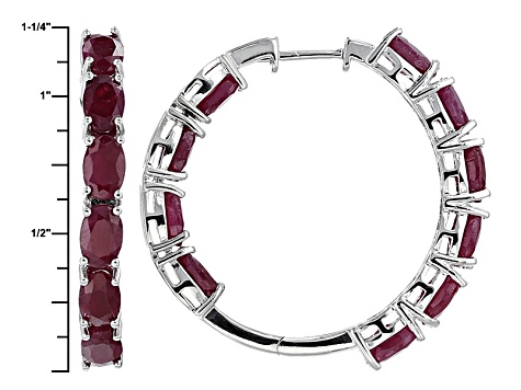 Pre-Owned Red Indian Ruby Rhodium Over Sterling Silver Hoop Earrings 11.70ctw