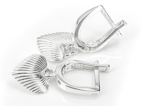 Pre-Owned Sterling Silver Textured Heart Dangling Huggie Hoop Earrings