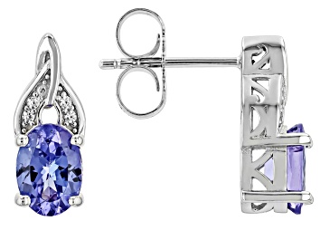 Picture of Pre-Owned Blue Tanzanite Rhodium Over Sterling Silver Earrings 1.34ctw