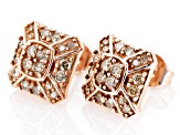Pre-Owned Champagne Diamond 18k Rose Gold Over Sterling Silver Cluster Stud Earrings 1.00ctw