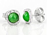 Pre-Owned Green Jadeite Rhodium Over Sterling Silver August Birthstone Hammered Stud Earrings