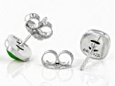 Pre-Owned Green Jadeite Rhodium Over Sterling Silver August Birthstone Hammered Stud Earrings