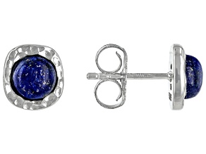 Pre-Owned Blue Lapis Lazuli Rhodium Over Silver September Birthstone Hammered Stud Earrings