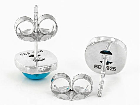 Pre-Owned Blue Turquoise Rhodium Over Sterling Silver December Birthstone Hammered Stud Earrings