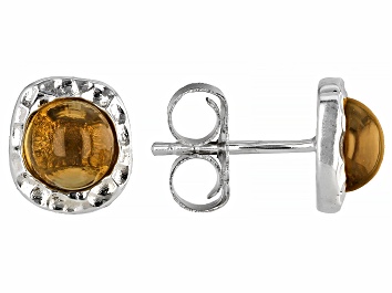 Picture of Pre-Owned Yellow Citrine Rhodium Over Sterling Silver November Birthstone Hammered Stud Earrings