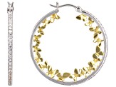 Pre-Owned White Cubic Zirconia Rhodium And 18k Yellow Gold Over Sterling Silver Butterfly Hoops 1.41