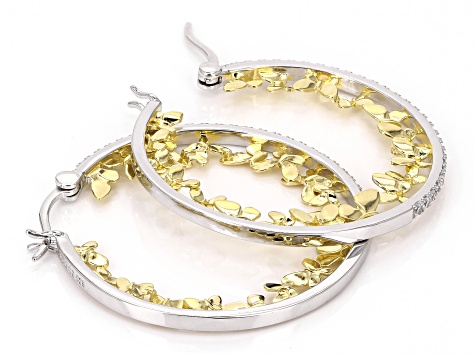 Pre-Owned White Cubic Zirconia Rhodium And 18k Yellow Gold Over Sterling Silver Butterfly Hoops 1.41