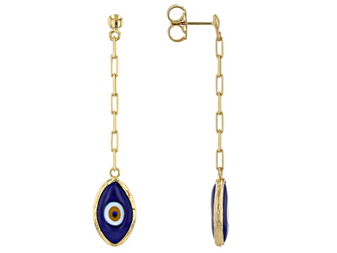 Pre-Owned Blue Crystal 18k Yellow Gold Over Sterling Silver Evil Eye Earrings
