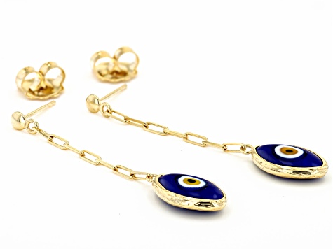 Pre-Owned Blue Crystal 18k Yellow Gold Over Sterling Silver Evil Eye Earrings