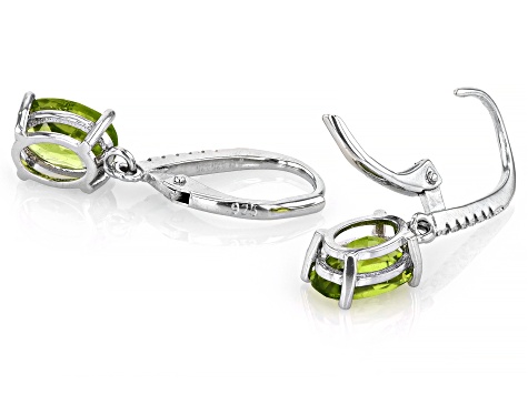 Pre-Owned Green Peridot Rhodium Over Sterling Silver Dangle Earrings 2.39ctw