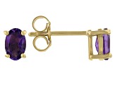 Pre-Owned Purple Amethyst 18K Yellow Gold Over Silver January Birthstone Solitaire Stud Earrings 0.7