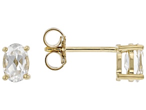Pre-Owned White Topaz 18K Yellow Gold Over Sterling Silver April Birthstone Solitaire Stud Earrings