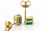 Pre-Owned Green Lab Emerald 18K Yellow Gold Over Silver May Birthstone Solitaire Stud Earrings 0.68c