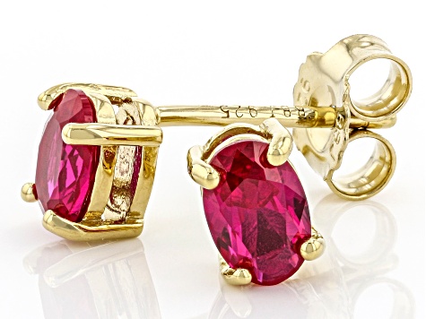Pre-Owned Red Lab Ruby 18K Yellow Gold Over Sterling Silver July Birthstone Solitaire Stud Earrings