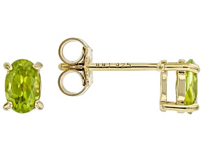 Pre-Owned Green Manchurian Peridot(TM )18K Yellow Gold Over Silver August Birthstone Stud Earrings 0