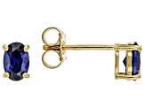 Pre-Owned Blue Lab Created Sapphire 18K Yellow Gold Over Silver September Birthstone Stud Earrings 0