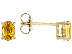Pre-Owned Yellow Citrine 18K Yellow Gold Over Silver November Birthstone Solitaire Stud Earrings 0.7