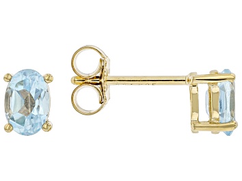 Picture of Pre-Owned Sky Blue Topaz™ 18K Yellow Gold Over Sterling Silver December Birthstone Stud Earrings 1.0